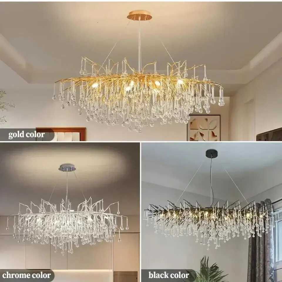 Chrome Rectangular Crystals Chandelier for Living Room Bedroom Crystal Chandeliers Ceiling Pendant Raindrops Long Light Fixture XJ250725