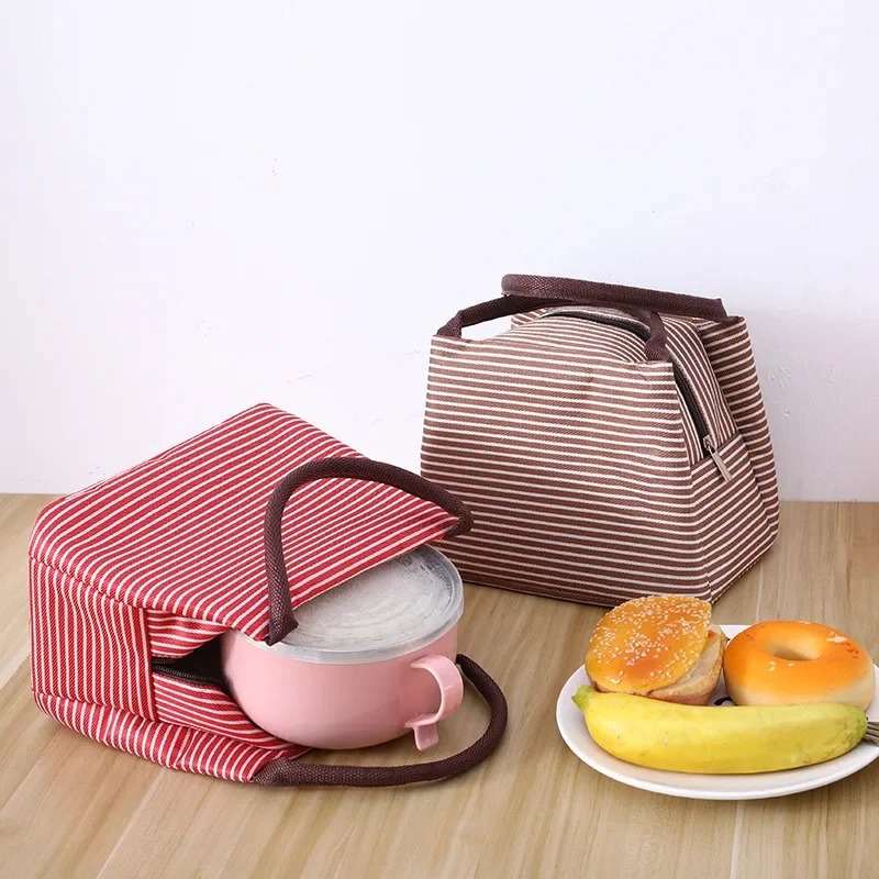 Stripes Lunch Bag For Women Isothermal Bag Packaged Food Thermal Bags Thermo Pouch Lunch Bag Refrigerator Bag 250723
