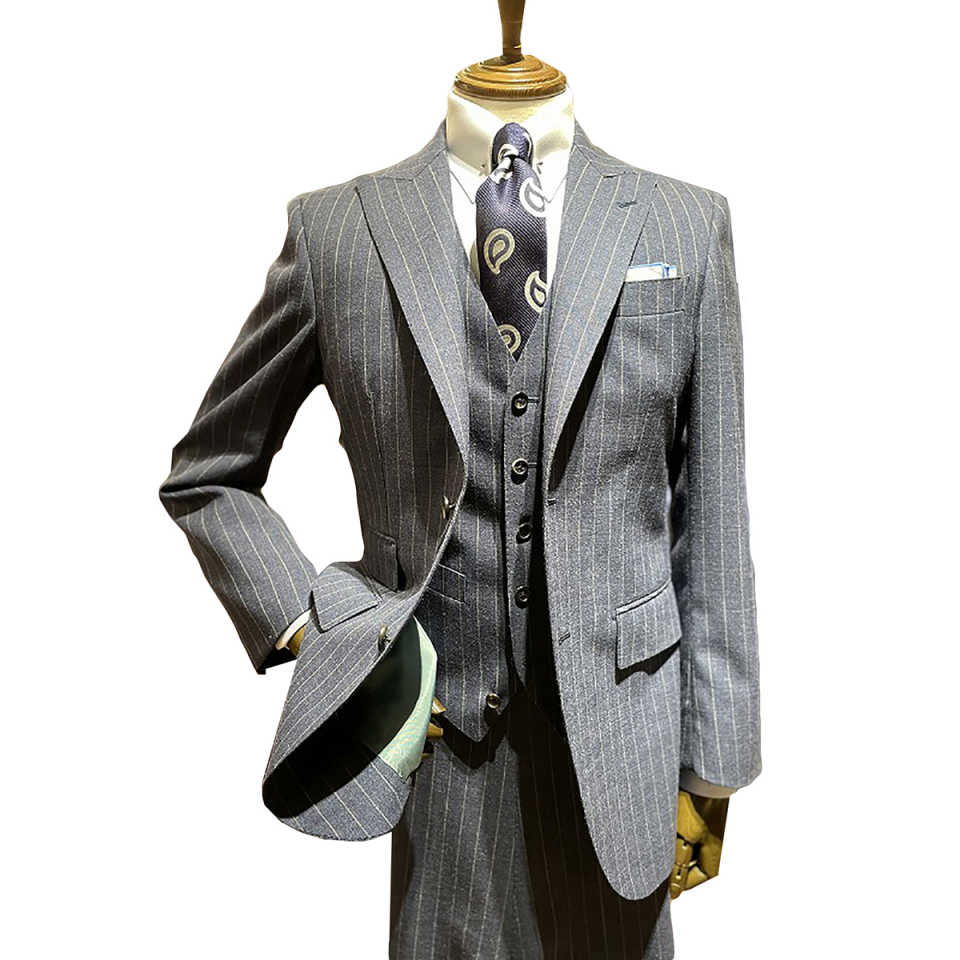 Fashion Pinstripe Men's Suit 3 Pieces Blazer Jacket and Pants Single Breasted Business Wear Wedding Groom Costume Customized