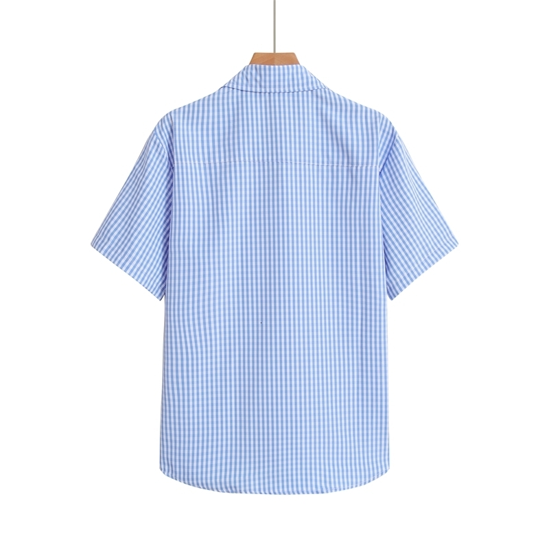 Blue Plaid Shirt Men Shirts Summer Fashion Chemise Homme Mens Checkered Button Up Short Sleeve Blouse 250725