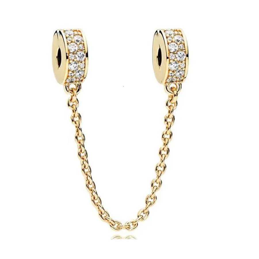 Golden Clip Safety Chain Spacer Series Sparkling Heart Fit Original 925 Sterling Silver Bracelet Charm Bead DIY Women Jewelry XJ250726