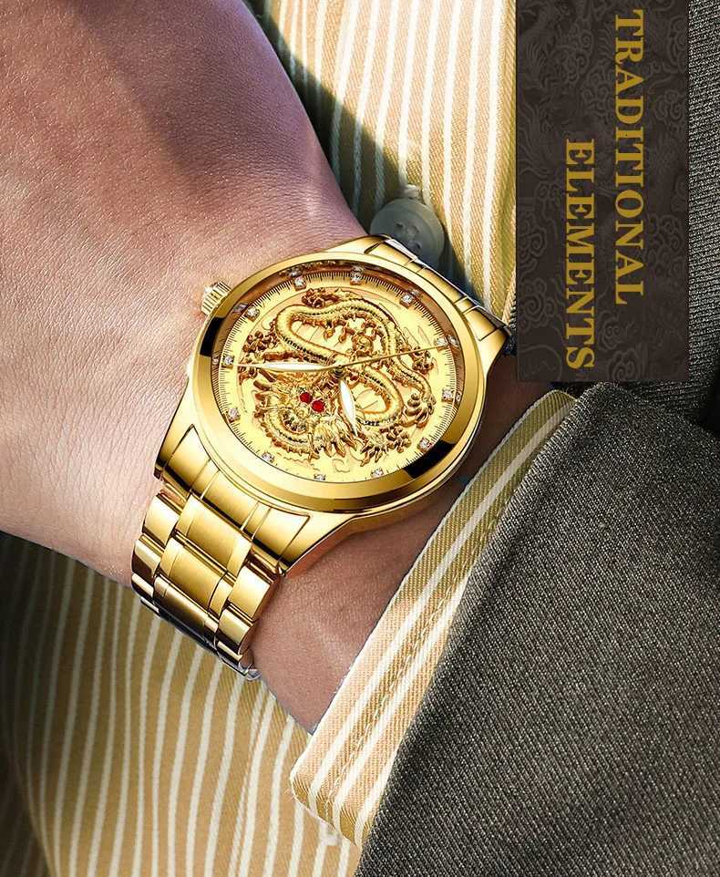 uthai men watch embossed gold dragon wristwatch waterproof diamond inlaid ruby m fashion middle-aged elderly clock watches X250726