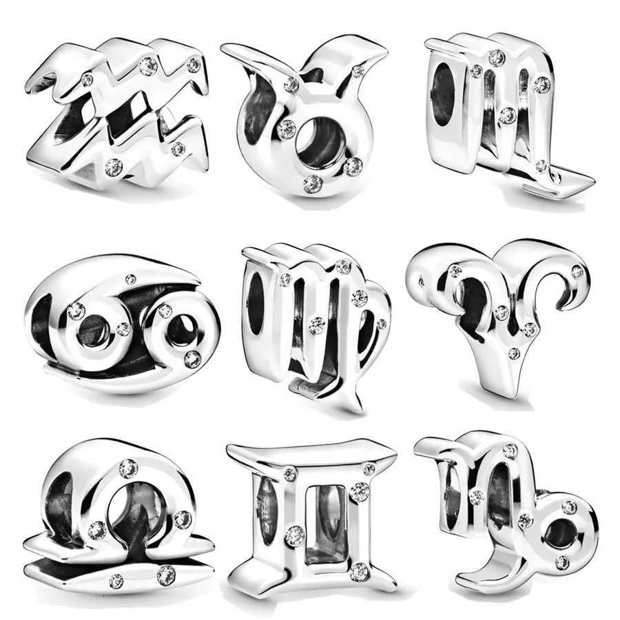 12 Constellations Jewelry Gemini Pisces Scorpio Virgo Taurus Women Charm Bead Fit Original Silver 925 Bracelet Necklace XJ250726