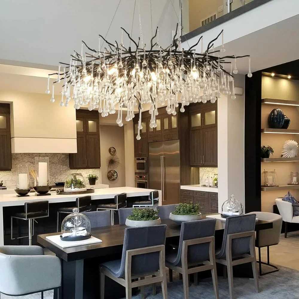 Nordic Luxury Crystal G9 Chandeliers Black Gold Water Drop Pendant Light Living Room Hotel Hall Villa Indoor Decor Fixture XJ250725