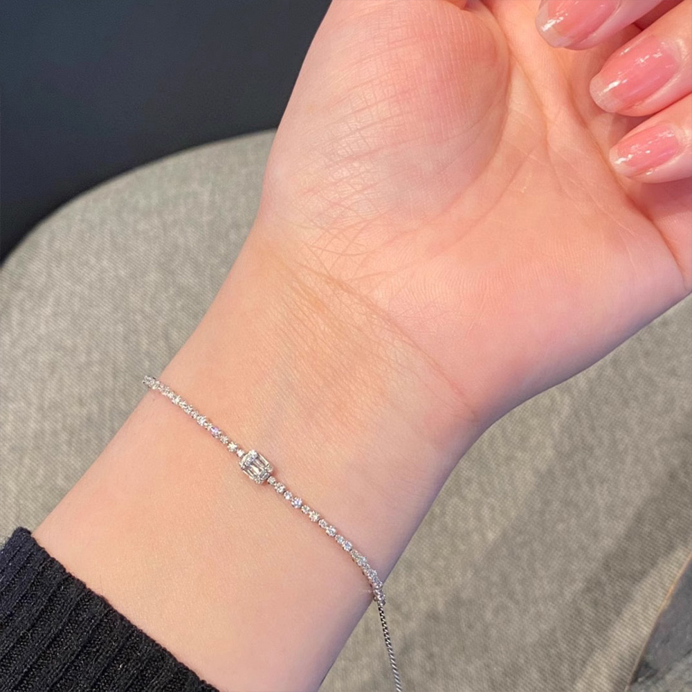 Choucong Wedding Bracelets Luxury Jewelry Sweet Cute Genuine 100% S925 Sterling Silver Princess Cut White 5A Zircon CZ Diamond Women Bridal Bangle Gif