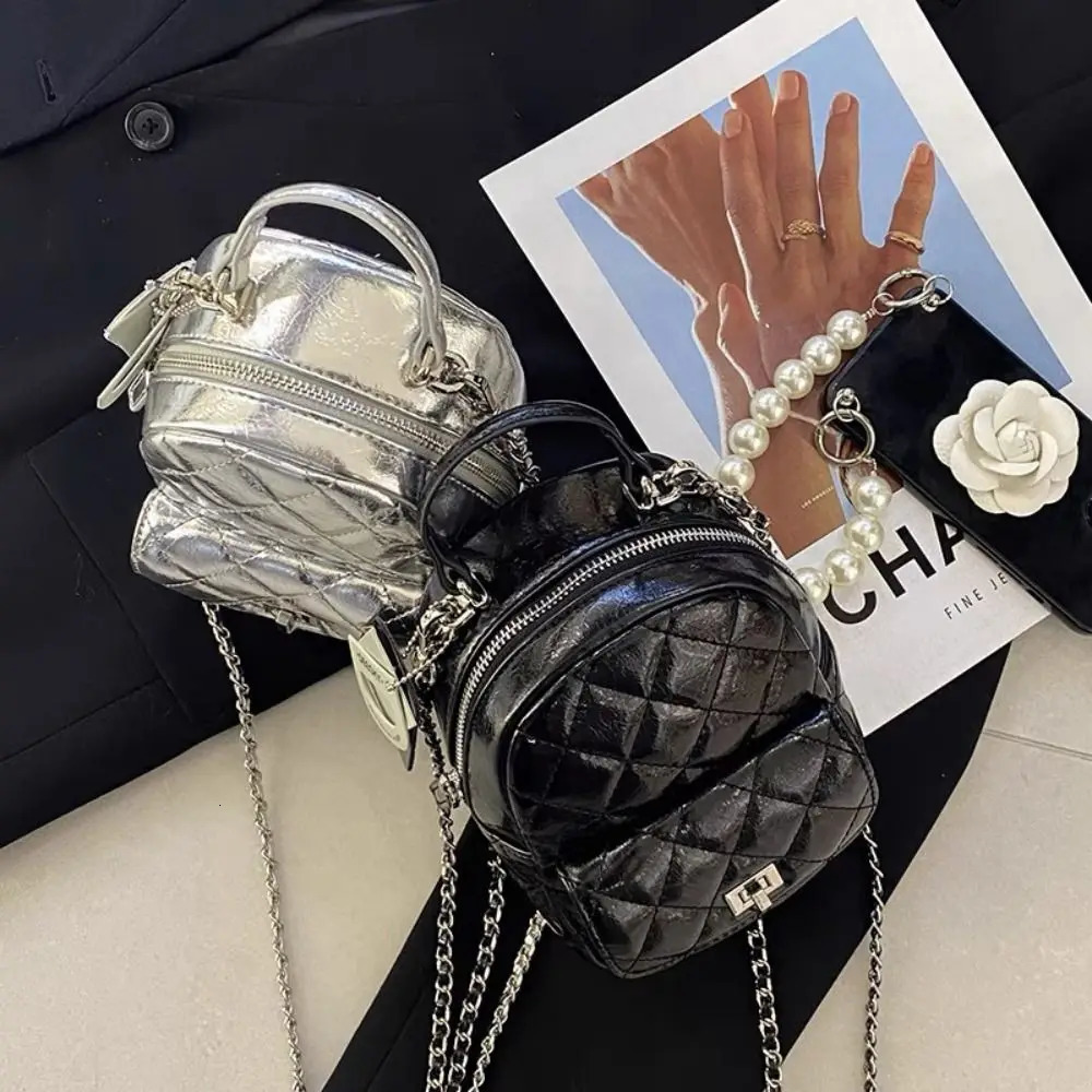 Gift Multifunctional Chain Backpack Leather PU Handbag Shoulder Bag Argyle Bow Element Travel Backpacks 250723