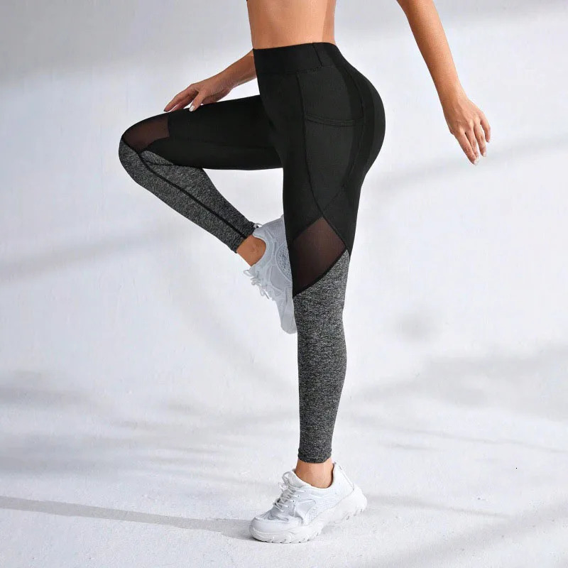Seamless Sexy Mesh Spliced Legging with Pocket Leggings High Waist Push Up Butt Gym Trainning Fashion Slim Yoga Tights 250725