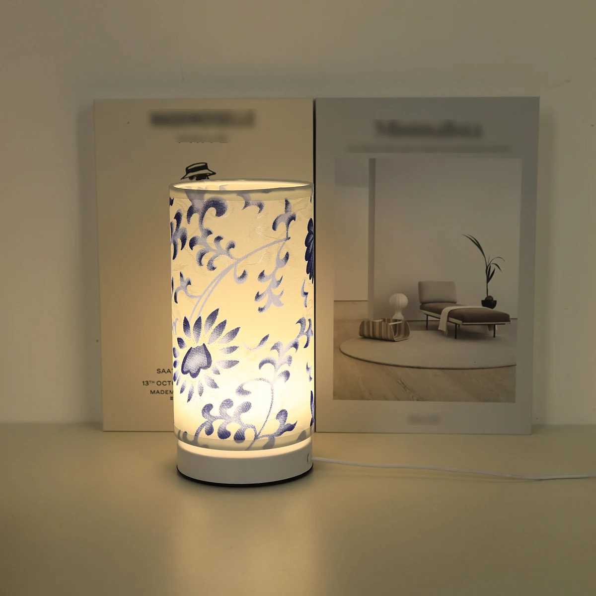 Modern fabric blue and white porcelain desk lamp home warm lighting desk lamp suitable for bedrooms study rooms. XJ250725