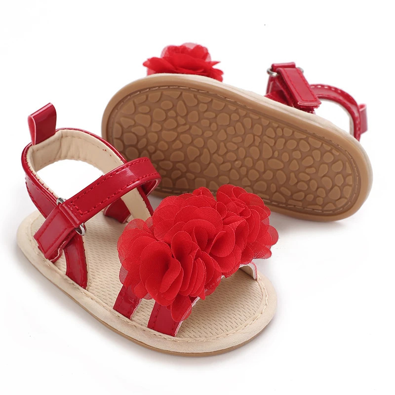 Summer Baby Girl Sandals Red Festive And Cute Flower Shoes Soft Rubber Soles Comfortable Casual Walking Shoes 250725