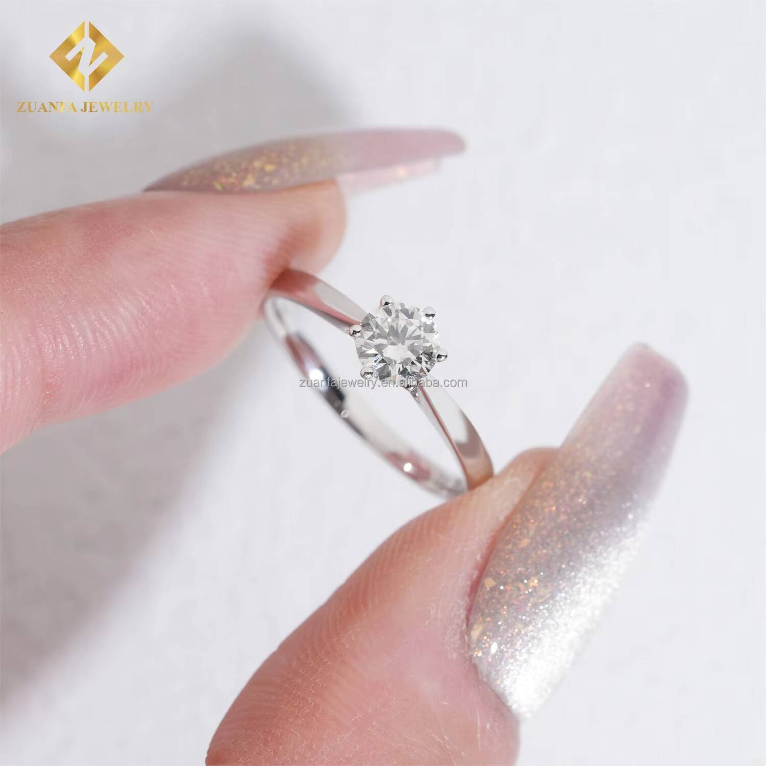 Custom Made Classic 6 Prong Setting Luxury Fire Jewelry Round Brilliant Cut 14k 0.5ct Natural Diamond Solitaire Engagement Ring