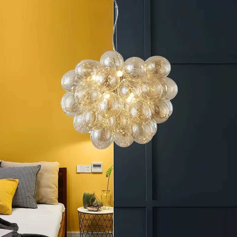 Nordic Balloon Bubble Chandelier Grape Glass Pendant Lamp for Bedroom Luxury Home Decoration Smoke-grey Glass Pendant LightXJ250725
