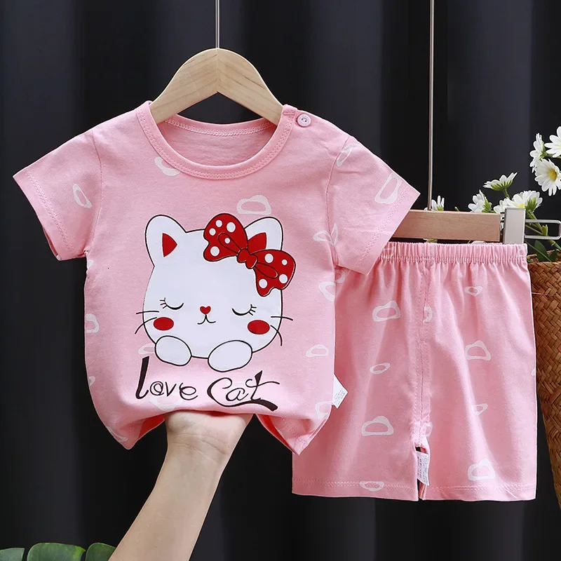 Cartoon Printed Clothing Pure Cotton Home Clothes 2 Piece Sets Toddler Fashion Cute Casual Tracksuits Contrast TshirtShorts 250725