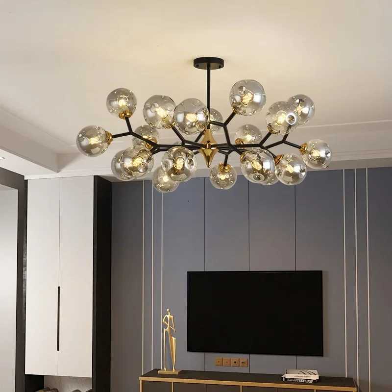 Nordic LED Ceiling Chandelier Glass Ball Black Pendant Lights Home Decor Hanging Chandeliers Fixture for Living Dining Room Bedroom XJ250725