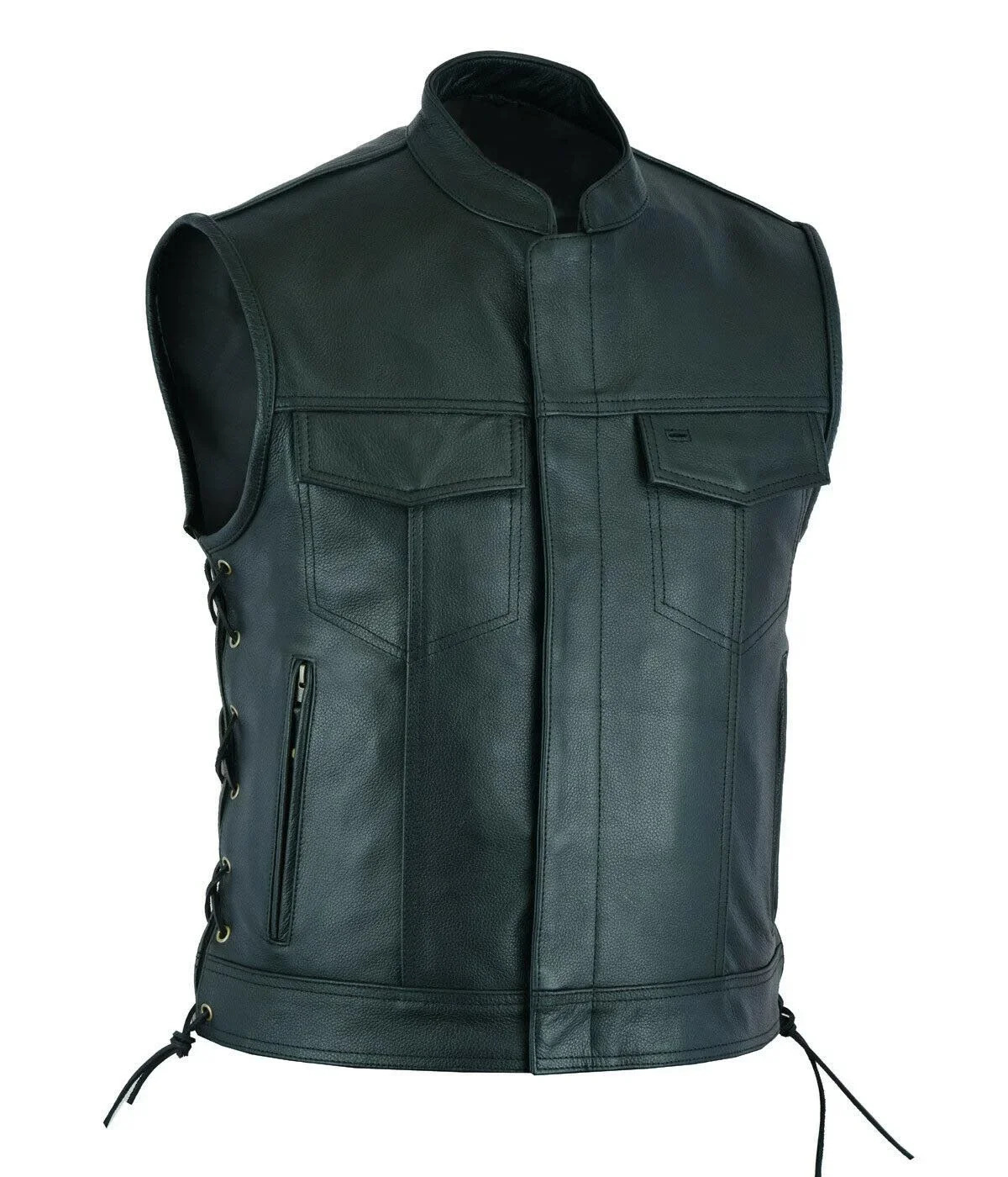 Vest Leather Punk Fashion Casual Coat Motorcycle Men Solid Fleet 250725