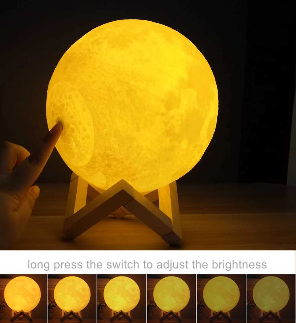 Moon Lamp Night Light 3D Print Moonlight Timeable LED Dimmable Rechargeable Bedside Table Desk Lamp Dropship XJ250725
