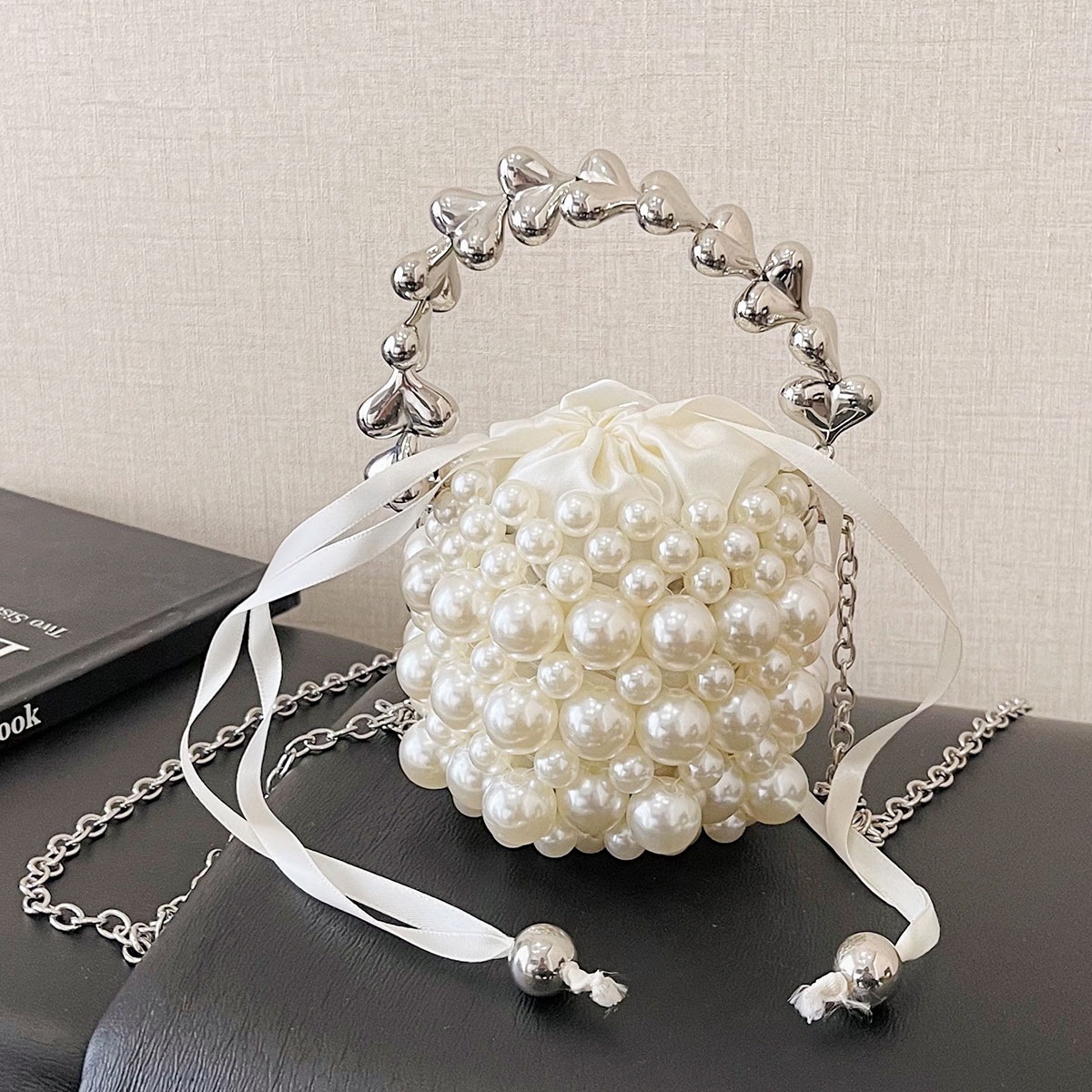 Luxury Brand Designer Bag Mini Vintage Handbag With Net Beaded Red Pearls, Chain, Ins Style, Handmade Women's Small Bag, Woven Crossbody Luxury b