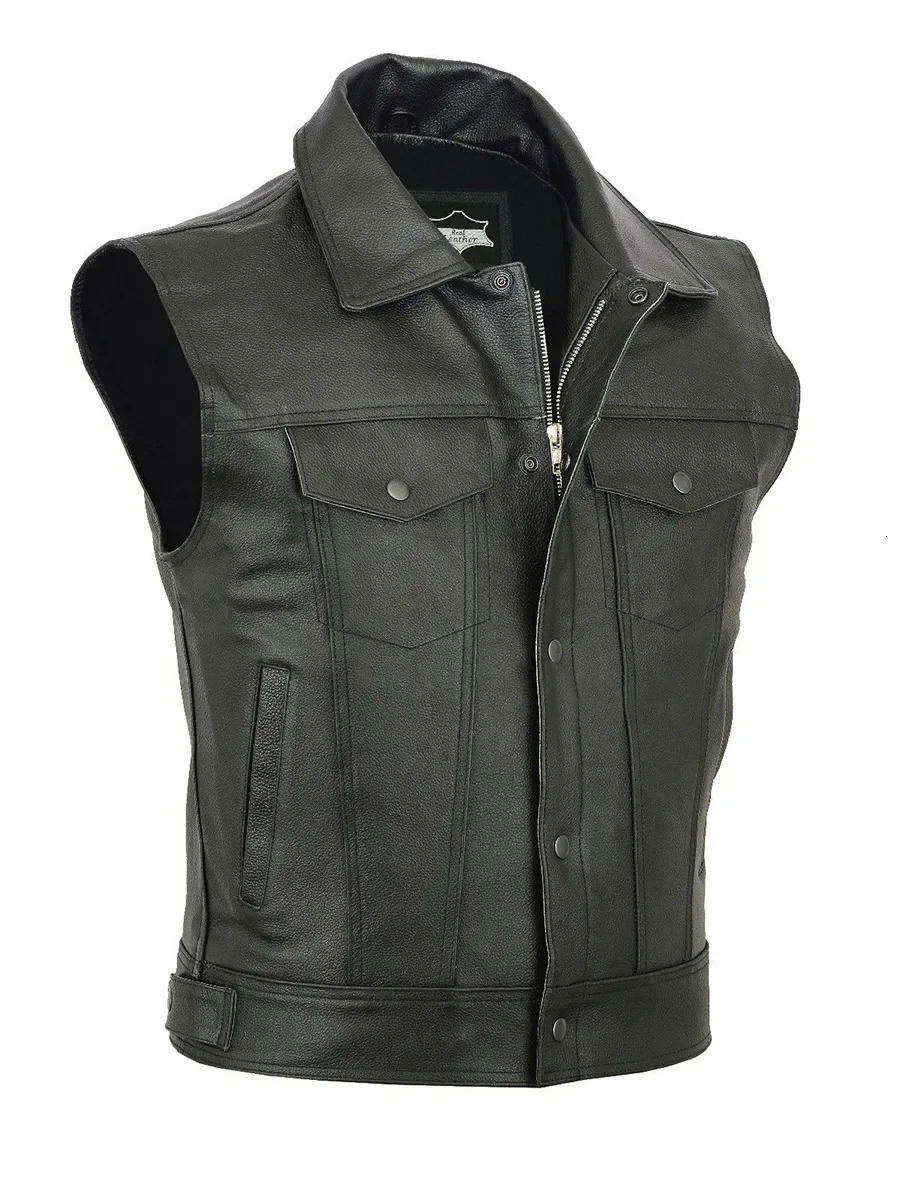 Mens biker leather vest Solid color large pocket sleeveless Jacket Vintage casual faux men plus size S5XL 250725