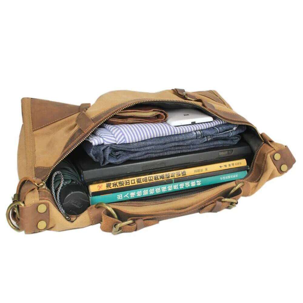 Vintage Retro military Canvas + Leather Luxury Bag travel lage men weekend Bag Overnight duffle bags tote Leisure M314# OLOEY