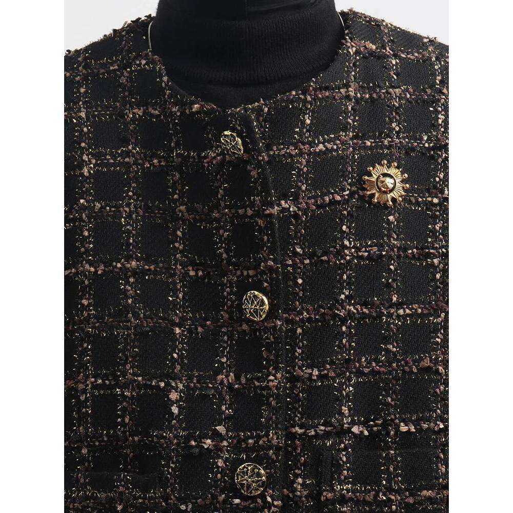 Male 2025 Spring And Autumn New Trendy Temperament Long Sleeve Round Neck Jacket Tweed Woven Short Jackets Small Fragrant Coats
