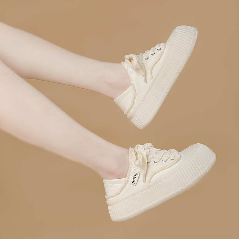 Jifffly White for Women 2025 Summer Breathable New Thick-Soled One-Strap Lazy Half-Slipvas Cookie Shoes