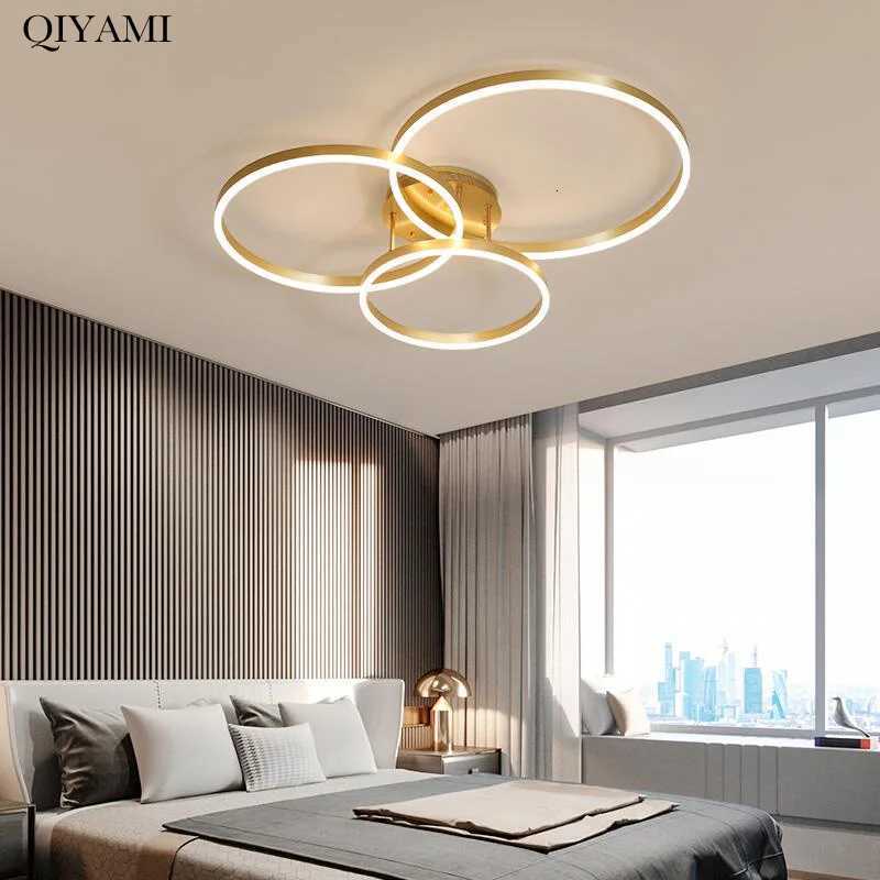Nordic Creative Round Circle Chandeliers for Bedroom Living Room Restaurant Lighting Golden Coffee Lustre Ring Ceiling Lights XJ250725