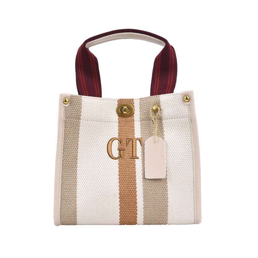 Women's small crossbody bag canvas vertical stripe casual shoulder bag multifunctional