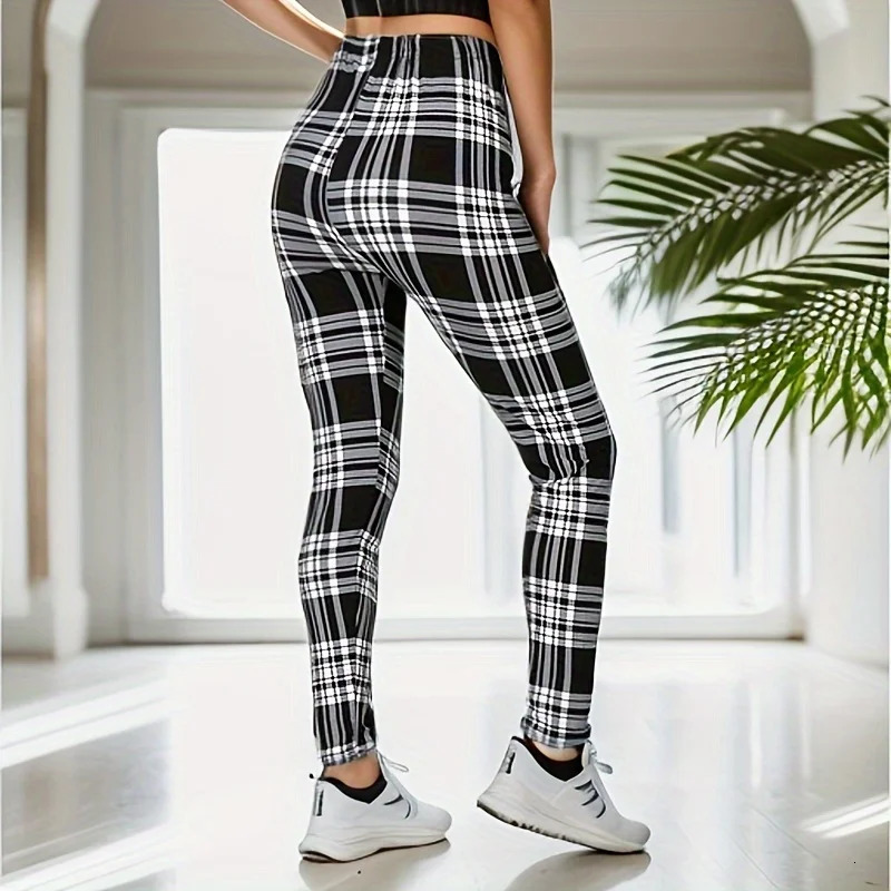 Black and White Checkered WOMENS Sports Fitness Leggings 250725