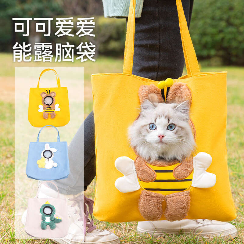 Pet Carrier Bag Pet Bag Dog Bag Cute Canvas Cat Crossbody Bag Handbag Small Dog Head-Exposed Shoulder Pet Outdoor Bag
