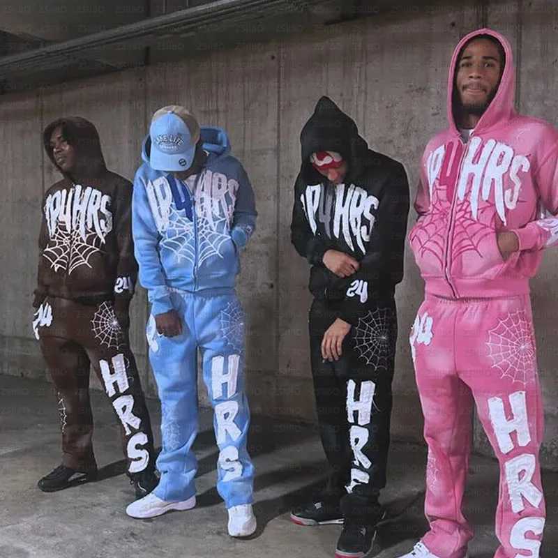Retro Patch Spider Web Print Zipper Hoodie Y2K Sweatshirt Mens Hip Hop Letter Oversized Hoodie Jacket Streetwear Jacket XJ250726