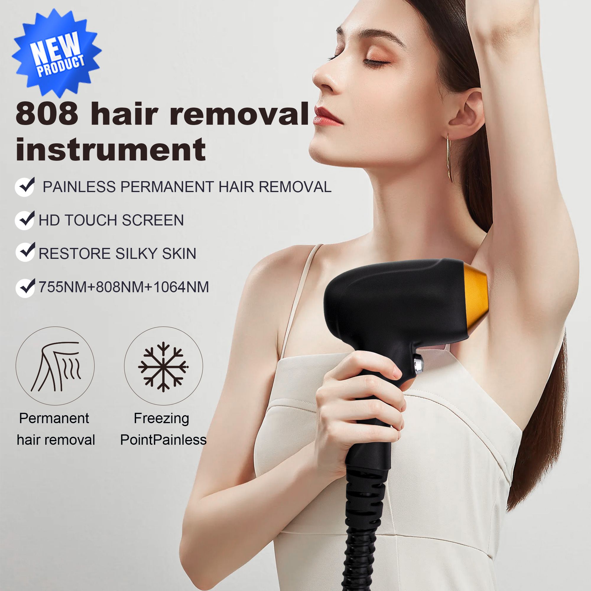 2025 Professional Laser Hair Removal Device Ice Titanium Permanent 3-Wavelength 755nm 808nm 1064nm Permanent painless hair removal for Home and beauty
