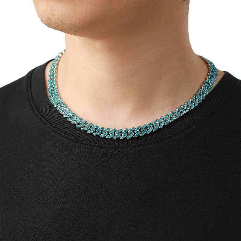 Men's 9mm Sea Blue Cuban Chain Necklace Hiphop Hip Hop Accessories