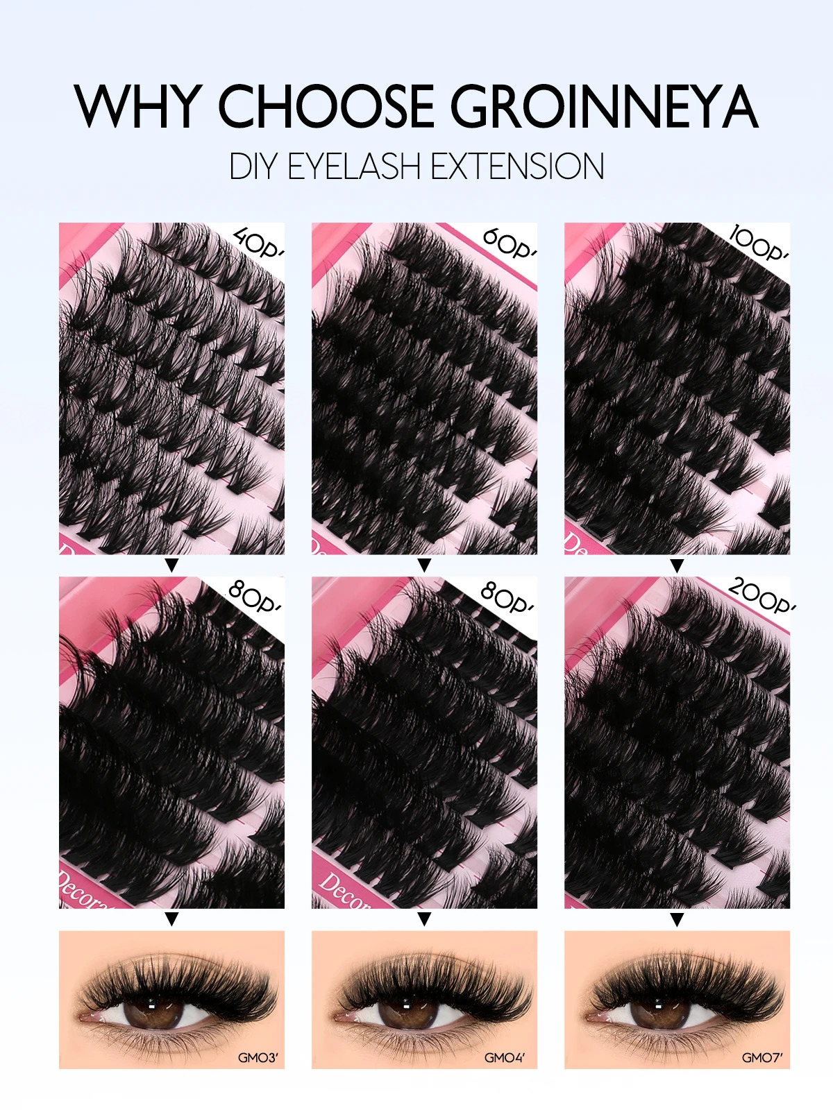 GROINNEYA Lash Clusters Kit Cat Lashes 640 Pcs with Bond Seal Cluster Eyelash s DIY at Home 250714