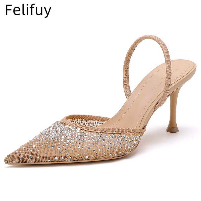 Sexy Rhinestone High Heels Women Fashion Designer Sandals Party Dress Bridal Shoes Mesh Glitter Pointed Toe Muller Pumps Women Z250725