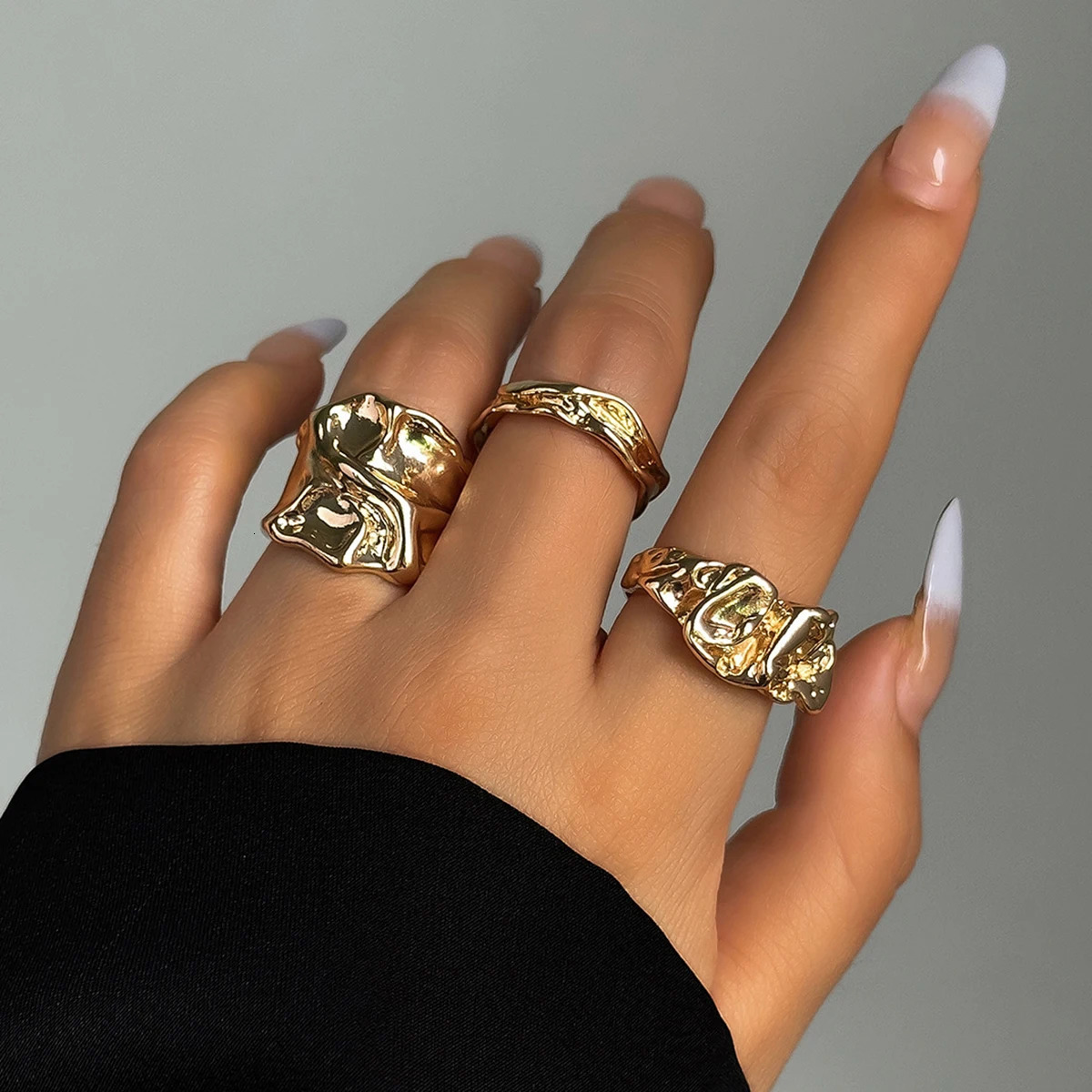 3Pcs Vintage Irregular Pleated Open Ring for Women Men Punk Liquid Metal Style Finger Y2K Accessories Fashion Jewelry 250716