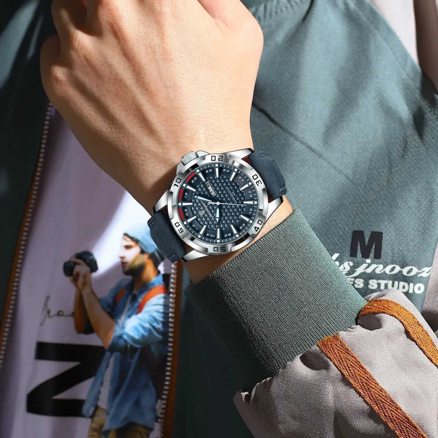 POEDAGAR Mens Wristwatch Top Luxury Waterproof Luminous Date Week Watch For Men Quartz Sport Leather Mens Watches Reloj X2507261