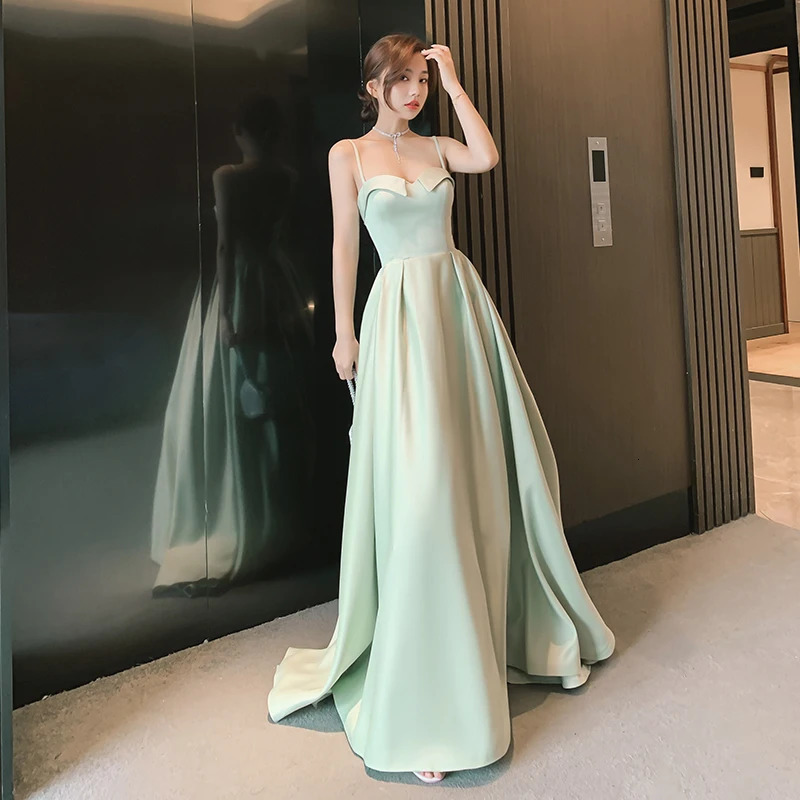 Light grass green long sweat lady girl women princess bridesmaid banquet party ball dress performance gown 250725