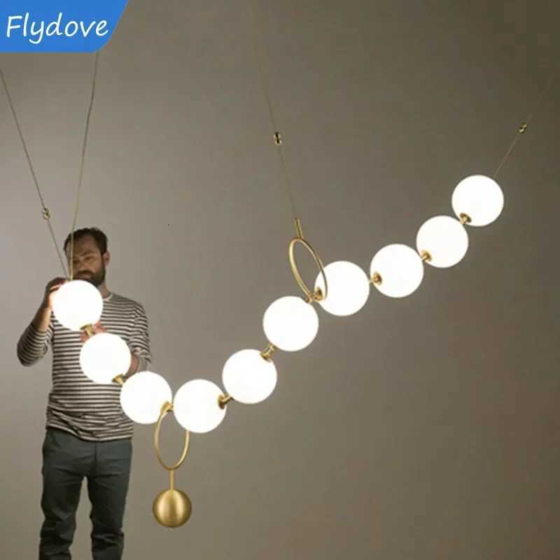 Nordic Modern Pearl Acrylic Necklace LED Chandelier for Living Room Restaurant Kitchen Long Pendant Lamp Interior Decoration Lighting XJ250725