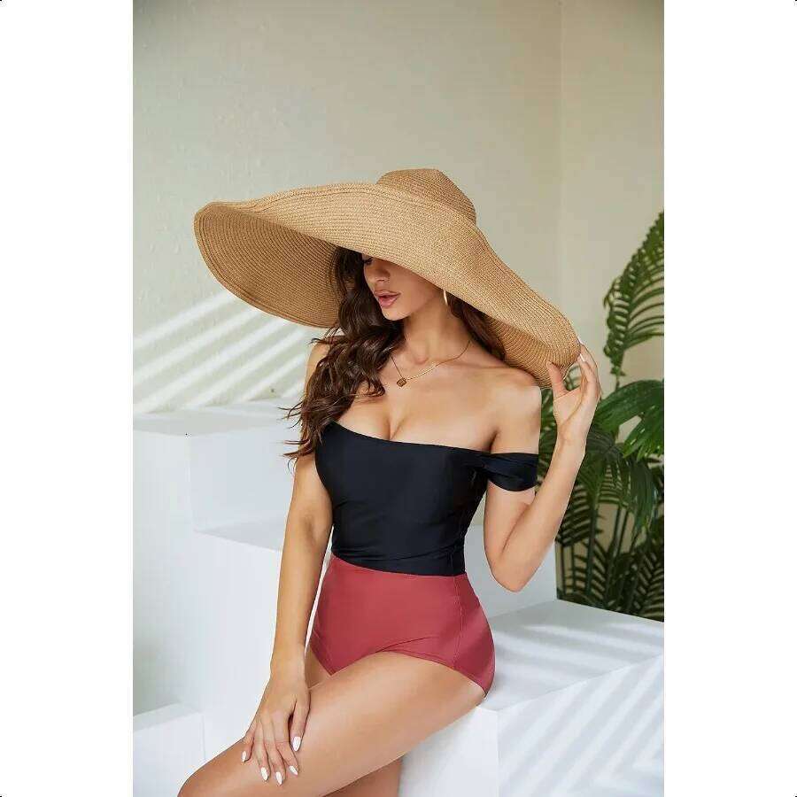 Oversized Straw Women Fashion Large Wide Brim Visor Hats Handmade Roll Up Floppy Sun Hat for Summer Beach Cap