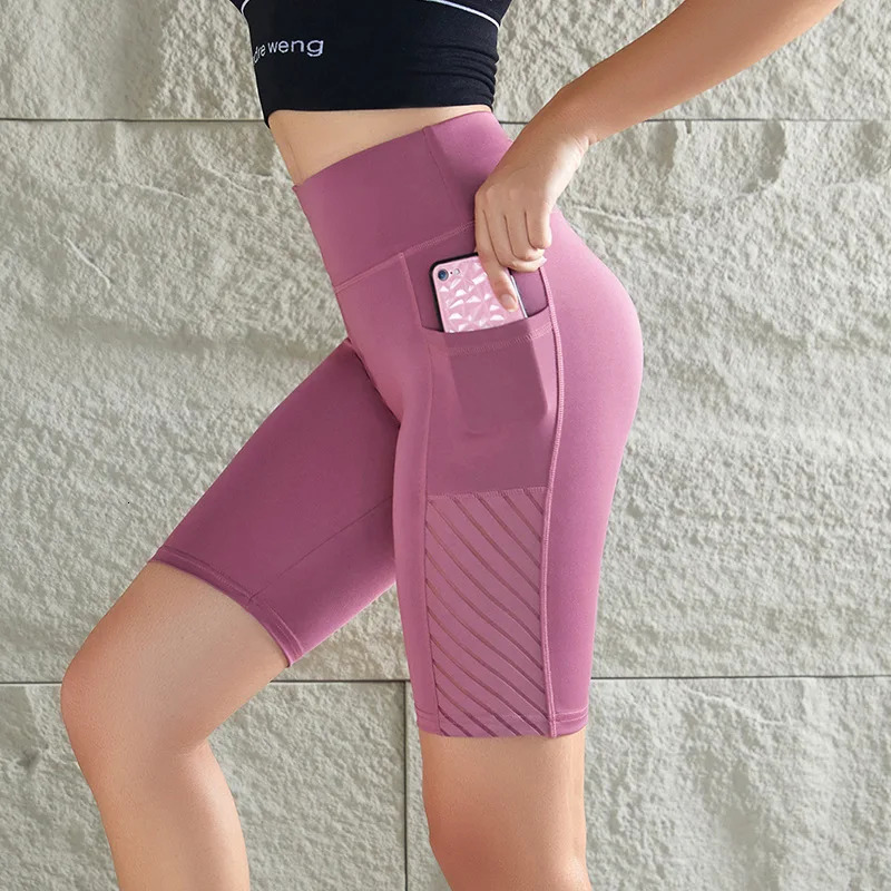 Women Mesh Shorts with Pocket Seamless Slim Leggings Gym Workout Sports Stretchy High Waist Butt Liftting Yoga 250725