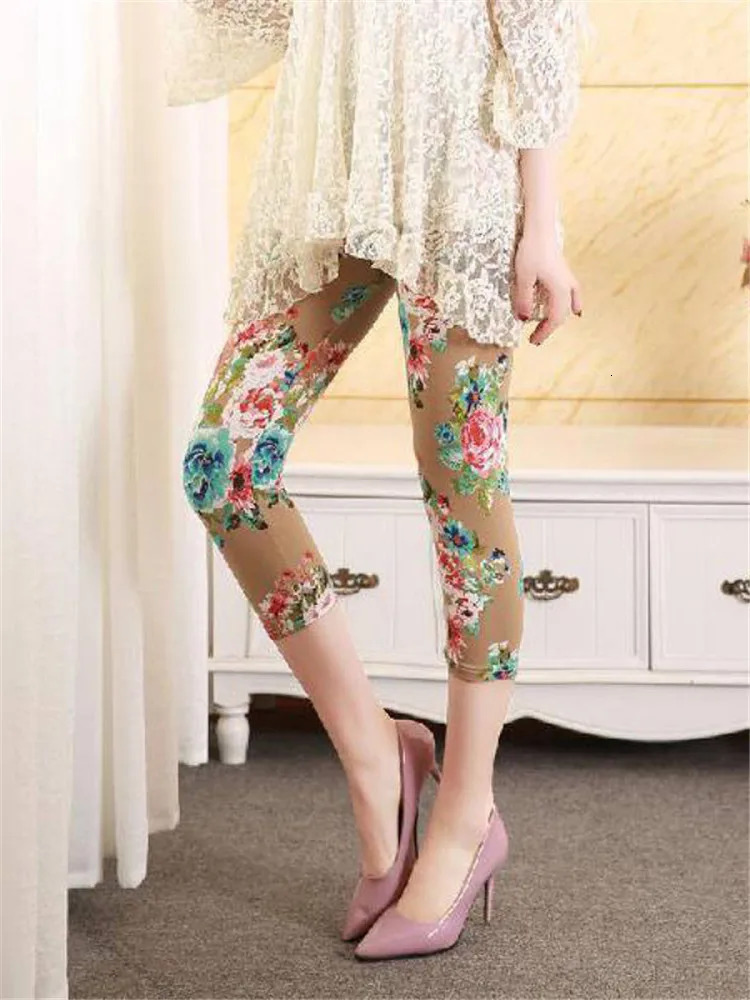 YRRETY Gym Clothe Fitness Yoga Leggings Sports Wear s High Waist Stretch Leggins Summer Flower Printing MidCalf 250725