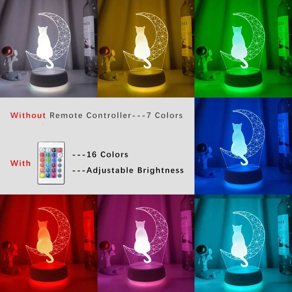 3D Acrylic Led Night Light Moon Cat Figure Nightlight for Kids Bedroom Sleep Lights Gift for Home Decor Table Lamps XJ250725