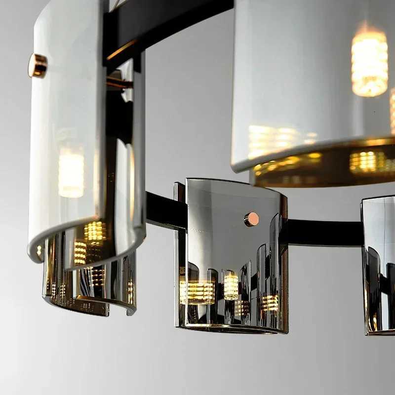 Postmodern LED Amber Smoky Glass Lighting Luxury Ceiling Hanging Chandeliers Dining Table Living Bedroom Pendant Lamps FixturesXJ250725