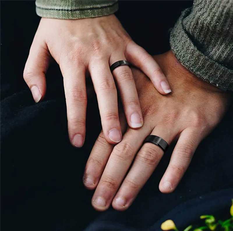 TIGRADE 6mm 8mm Titanium Ring Mens Black Matte Wedding Engagement Band Brush Neutral Couple Ring Comfortable Fit W250417
