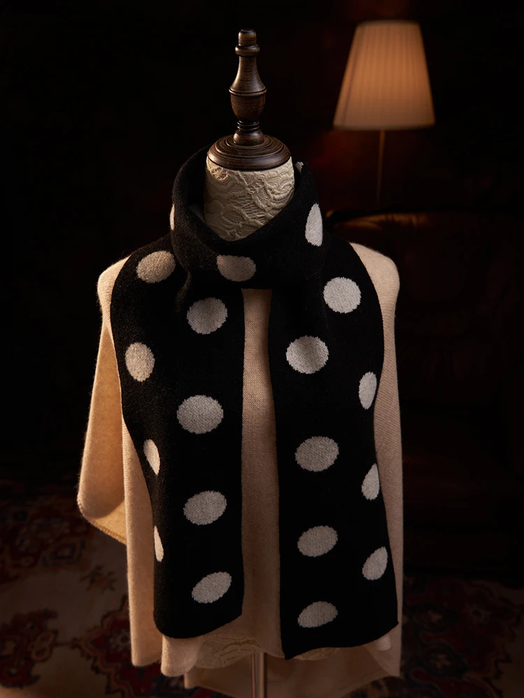 Women Cashmere Knitted Scarf Dots Pattern Jacquard Long Thick Neck Warmer Ring Collar Wool Accessories #141 250724