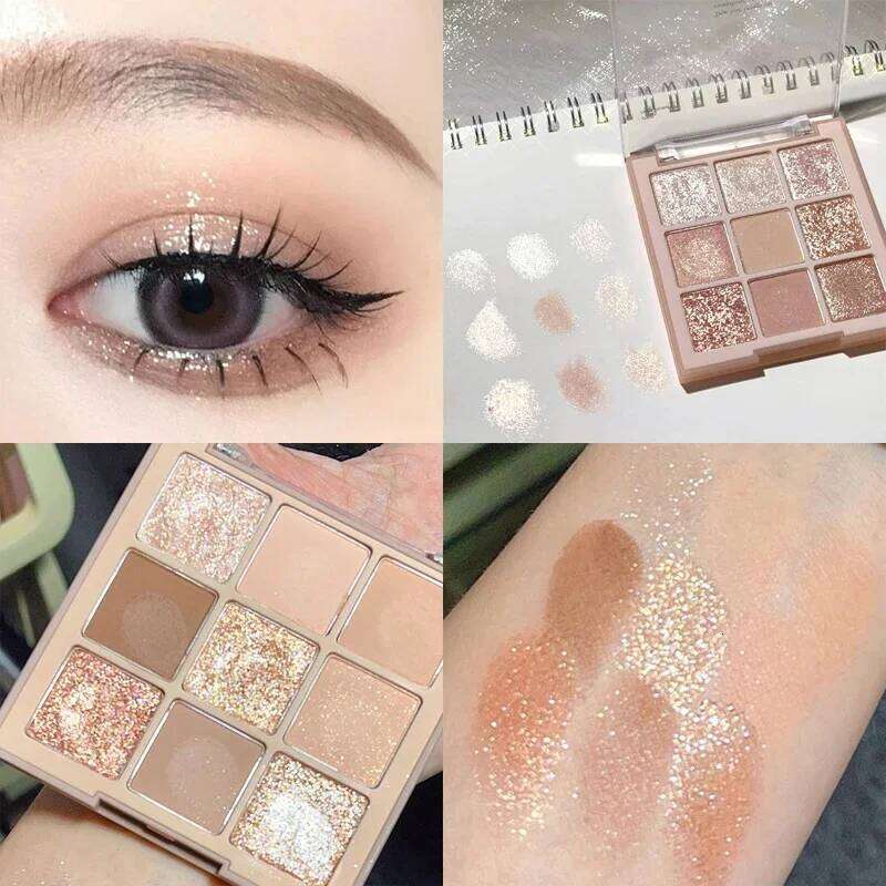 Caramel Brown 9 Colors Shadow Palette Pearly Matte Earth Color Eyeshadow Pallete Shiny Sequins Eye Pigments Lasting Makeup