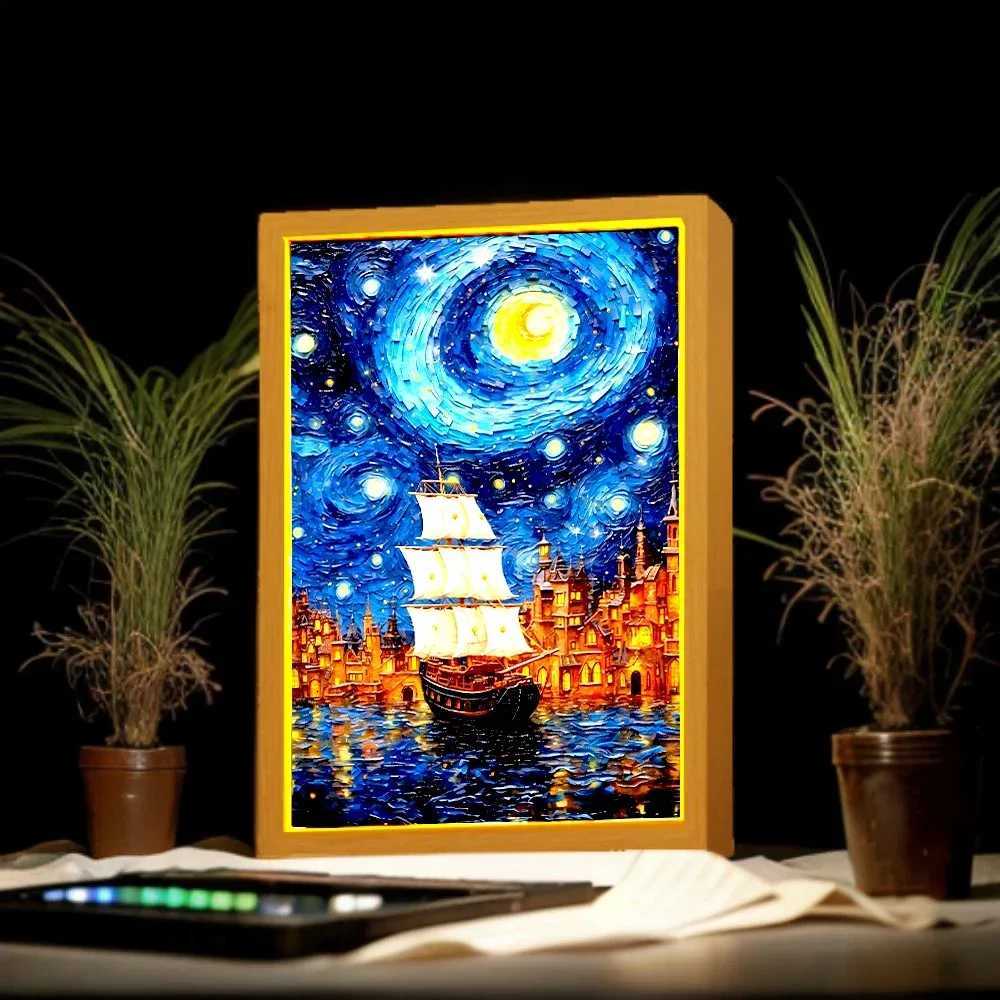 Light Painting Picture Frame Led Night Light Moon Lamp Van Gogh Starry Sky Wall Art Office Bedroom Home Room Decor Friend Gifts XJ250725