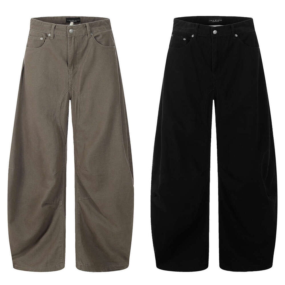 11Kn American Style Melard Curved Knife Unisex Loose Slimming Simple Workwear Wide Leg Three-Dimensional Casual Long Pants