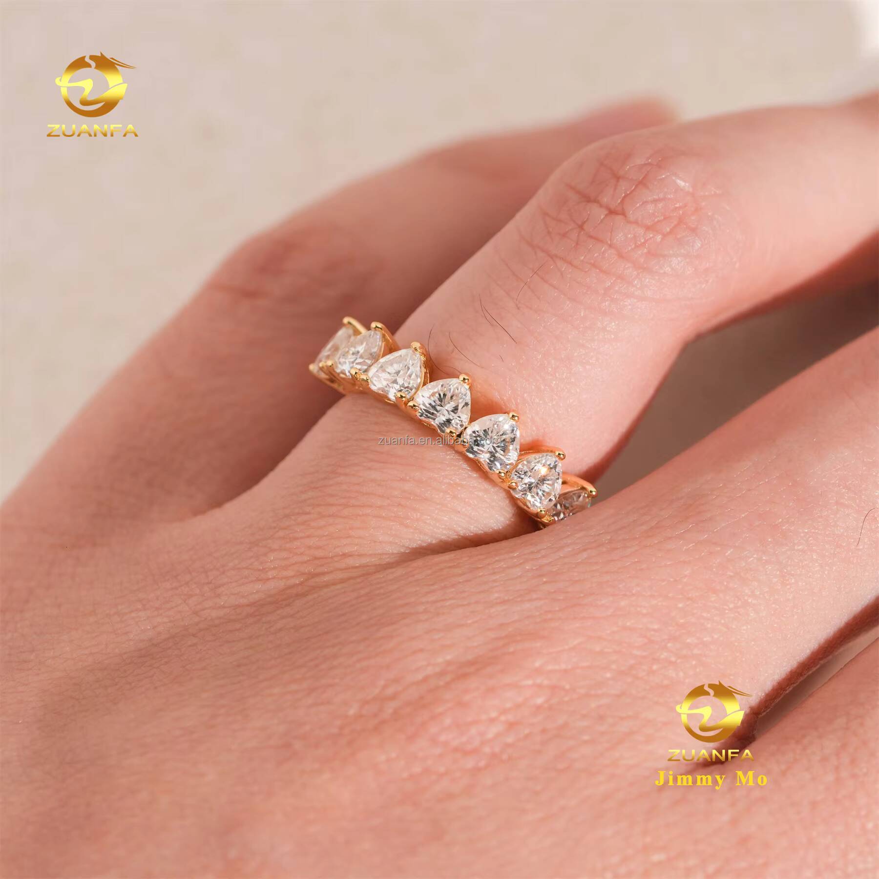Unique Design Elegant 925 Silver Gold Plated Pass Diamond Tester Bridal Ring Jewelry D Heart Moissanite Eternity Band Ring