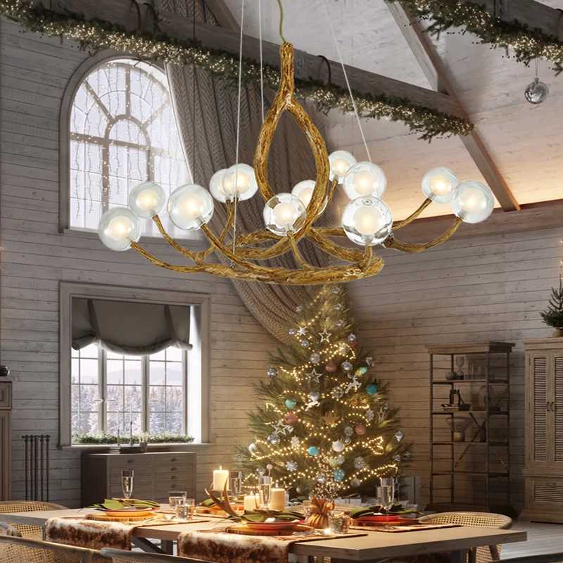 Tree Branch Chandelier Lustre Salon Design Antique Vintage Lamp Glass Lampshade Resin Lamp for Living Room Dining Table LightXJ250725