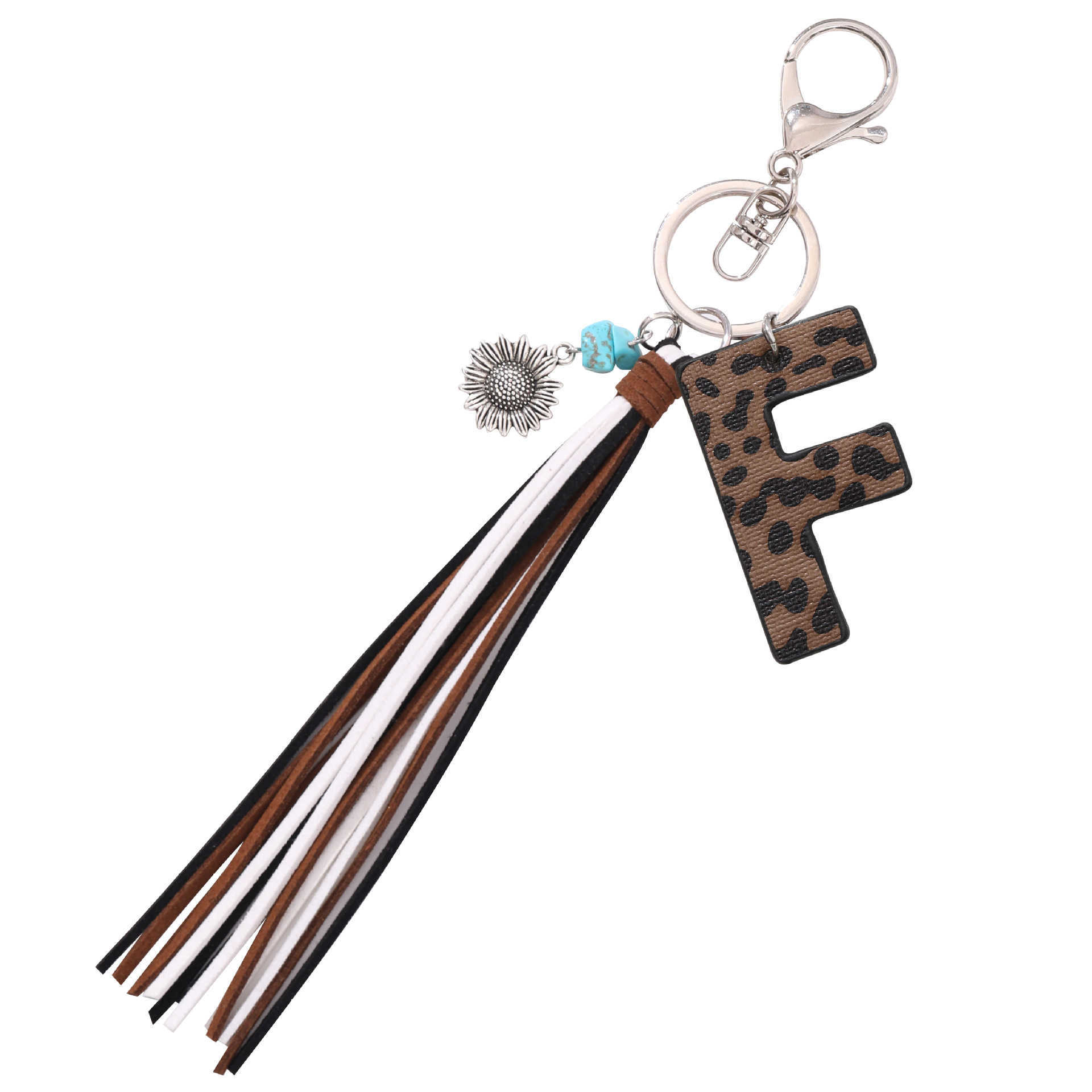 Western Cowboy Style Leopard Print Oil Edge Leather Letter a Korean Velvet Tassel Keychain Pendant Bag 250715
